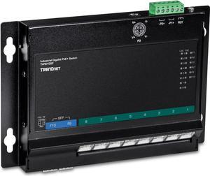TRENDnet 10-Port Industrial Gigabit PoE+ Wall-Mounted Front Access Switch, TI-PG102F, 8x Gigabit PoE+ Ports, 2 x Gigabit SFP Slots, 240W PoE Budget, DIN-Rail & Wall Mount Brackets Included, IP40 Rated