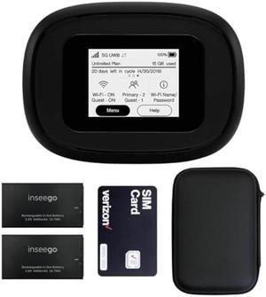 Verizon Wireless Jetpack Inseego MiFi M1000 | Unlocked Device | 5G Mobile WiFi Hotspot | LTE Cat20 Up to 2,4 Gbps | Usage Up to 12 Hours | Portable Travel Router | EVDO-LINK Bundle - Verizon Sim Card