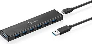 j5create 7-Port Powered USB 3.0 Data Hub with 3.3 ft Extended Cable [20W Power Adapter Included] for Mac, MacBook, Windows, Laptop, Surface, XPS, PC (JUH377)