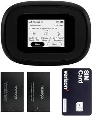 Verizon Wireless Jetpack Inseego MiFi M1000 | Unlocked Device | 5G Mobile WiFi Hotspot | LTE Cat20 Up to 2,4 Gbps | Usage Up to 12 Hours | Portable Travel Router | EVDO-LINK Bundle - Verizon Sim Card