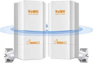 KuWFi 5.8G Wireless Ethernet Bridge , Long Range WiFi Access Point Outdoor AP CPE Kit IP65 Waterproof Point to Point WiFi Bridge Support PTP/PTMP(Pre-Program)