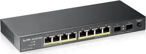 Zyxel 10-Port Gigabit Unmanaged PoE Switch | 8X PoE+ @130W + 2X SFP | Desktop/Wall Mount [GS1100-10HP]