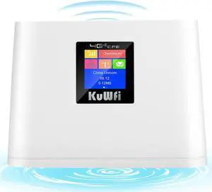 KuWFi 4G LTE Router with SIM Card Slot, Mobile WiFi Hotspot with LCD Display RJ45 | Support T-Mobile and AT&T | 150Mbps Wireless Connect up to 10 Devices(Built-in Antenna, No External)