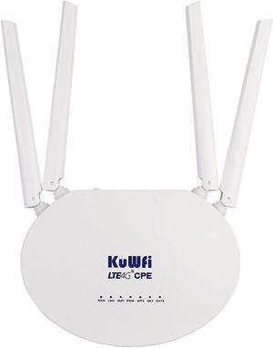 KuWFi 4G LTE Router with SIM Card Slot, 300Mbps Unlocked Wireless WiFi Internet Routers with 4pcs Non-Detachable Antennas for USA/CA/MX[Not for Verizon]