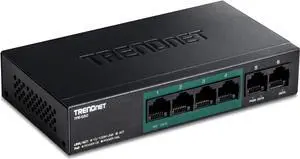 TRENDnet 6-Port Fast Ethernet PoE+ Switch, TPE-S50, NDAA Compliant, 60W PoE Budget, 1.2 Gbps Switch Capacity, Metal, Black, Lifetime Protection
