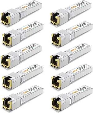 6COM 10Pack 10GBase-T SFP+ Transceiver, 10G SFP+ to RJ45 Copper Module, Compatible for Cisco SFP-10G-T-S, Ubiquiti UF-RJ45-10G, Fortinet, Netgear,Mikrotik, TP-Link(CAT.6a/7, 30m/98.4ft)