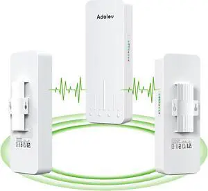 Adalov 3PCS Gigabit Wireless Bridge Kit, 3KM 5.8G Point to 2 Point Outdoor CPE, CPE662 Long Range WiFi Bridges for PtP/PtMP with High Gain Antenna and PoE Adapter,1000/100Mbps RJ45 Ethernet Port