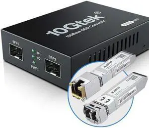 10G SFP+ Media Converter (Kit #33) with 10GBase-T Fiber Transceiver Reach 30 Meters and 10GBase-LR Fiber Module (10 km, SMF, 1310 nm)