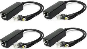 ANVISION 4-Pack Active 48V to 12V PoE Splitter Adapter, IEEE 802.3af Compliant, 10/100Mbps, for IP Camera AP Voip Phone and More