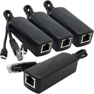 ANVISION 4-Pack Gigabit PoE Splitter, 48V to 5V 2.4A Micro USB Ethernet Adapter, Compatible with Raspberry Pi 3B+, IP Camera and More