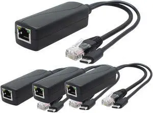ANVISION 4-Pack 5V PoE Splitter, USB Type C, 48V to 5V 2.4A, IEEE 802.3af Compliant, 10/100Mbps