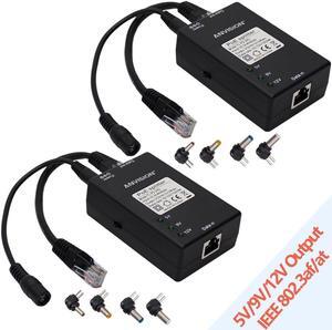 ANVISION 2-Pack Active Gigabit PoE Splitter Adapter with Multi-Size Tips, IEEE 802.3af Compliant, up to 100 Meters (328 Feet), DC 5V/9V/12V Power Output for IP Camera AP Voip Phone and More