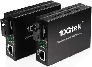 BiDi Gigabit Single Mode SC Media Converter, 10/100/1000M Fiber to Ethernet Converter, 1000Base-FX Single SC to 10/100/1000Base-T/TX RJ45, Built-in Fiber Module, SMF, 1310/1550nm, 20km, 1 Pair