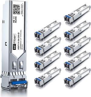 10PCS 1.25G Single Mode SFP LC Module, 1000Base-LX/LH Fiber Transceiver for Ubiquiti UF-SM-1G, D-Link TL-SM311LS, Mikrotik, Intel, Netgear AGM732F and More (SMF,1310nm,20km,DDM)