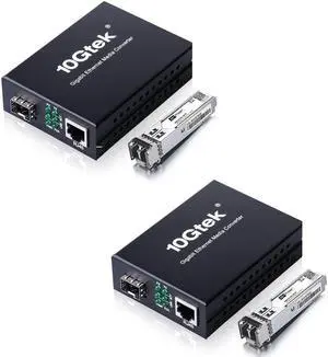 A Pair of Gigabit Multi-Mode LC Fiber Media Converter, with 2 Pcs SFP SX Modules, Fiber to Ethernet Converter, 1000Base-SX to 10/100/1000M RJ45, MMF, 850nm, up to 550m