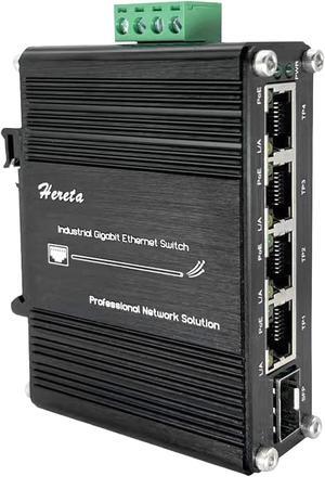 Hardened Industrial Gigabit PoE+ Switch Mini Compact PoE+ Ethernet Switch 4 Ports 120W PoE+ Injector 10/100/1000Base-T & 1 Port 100/1000Base-X Dual Rate SFP 12~48VDC Wide Range Power Input