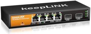 keepLiNK 6 Port 2.5G Smart Web Managed Switch, 4 x 2.5G Base-T Ports, 2 x 10G SFP+ Slots, Support Static Link Aggregation, QoS/VLAN/IGMP, Metal Fanless Multi-Gig Network Ethernet Switch