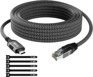 USB C to Ethernet Cable 15FT, Type C to RJ45 Cord, Directly Connected, Gigabit LAN Network, Thunderbolt 3/4 Compatible, for MacBook Pro/Air, iPad Pro, iPhone 15 Series, Galaxy, Smartphone, Laptop, PC