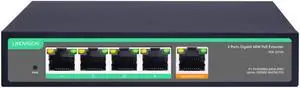 LINOVISION 4 Ports Gigabit PoE Passthrough Switch and PoE Extender with 60W POE Input, IEEE802.3af/at/bt PoE Repeater, 1 in 4 Out POE Bosster, PoE Powed Switch for IP Cameras, IP Phone