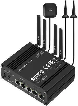 Teltonika RUTM50000000 Industrial 5G Cellular Router, 5G LTE Router with 5 Gigabit Ethernet Ports, Dual SIM Auto-Failover, Certified for AT&T and T-Mobile, North America Version