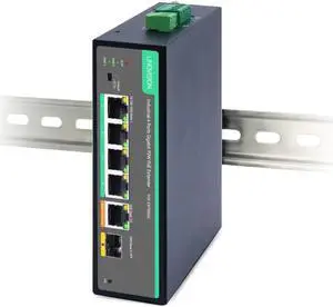 LINOVISION Industrial 4 Ports Gigabit BT90W PoE Passthrough Switch and PoE Extender, IEEE802.3af/at/bt, Optional DC Power Supply, SFP Port, DIN Rail PoE Powed Switch Support 820ft Long Distance PoE