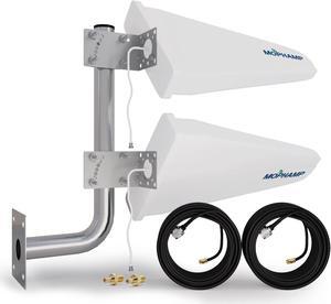Mophamp MIMO 2x2 External Antenna Kit for 4G LTE/5G Hotspots & Routers Wideband High Gain 15dBi LPDA Directional Yagi Antenna SMA TS9 with Twin 32.8 Ultra Low Loss Coaxial Cable | L-Pole Included