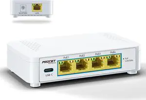 Gigabit 5 Port PoE Switch with 4 PoE+ Ports & 1 USB-C 5V2A Port, Small PoE Ethernet Switch 4 Port Output IEEE802.3af/at Compliant, Unmanaged Network Switch PoE Hub Plug and Play, EN-S4P1C