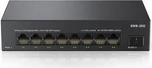 Real HD 8 Port 2.5G Ethernet Switch Unmanaged Network Switch with 8 x 2.5 Gigabit | 1 x 10G SFP+ | Work with 10-100-1000Mbps Devices | 60G Bandwidth | Plug & Play | Fanless Quiet Metal Internet Switch
