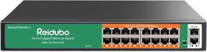 Reidubo 18 Ports Gigabit PoE Switch,16 Port Gigabit PoE+ Network Switch with 2 Uplink Gigabit Ports, 250W, Unmanaged, 19-inch Rackmount, Fanless Quiet Operation, Compatible with AP WiFi6, PoE Cameras