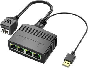 RIIEYOCA 1 to 4 port 1000 Mbps RJ45 Ethernet splitter adapter, Gigabit high speed LAN network splitter adapter for Cat5, Cat5e, Cat6, Cat7,Cat8,4 Devices sharing Internet at The same time (female)