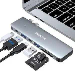 USB C Hub Adapter for MacBook Pro/Air 2021-2018, 6 in 2 USB-C Accessories Compatible with MacBook Pro 13" 15" 16" with 1 USB 3.2 Ports, 100W Thunderbolt 3 USB C to SD/TF Card Reader and USB2.0Port