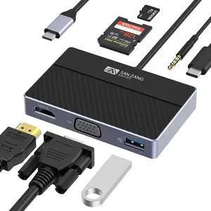 USB C Docking Station,[100W Blast Fast Charge] Multi USB C Hub 7 in 1,4K HDMI VGA USB 3.0 5Gbps Data Ports SD/TF Card Reader 3.5mm Audio/Mic,Compatible for MacBook, Chromebook, XPS, and USB C Laptop