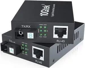 10Gtek a Pair of Gigabit SingleMode Bidi to Ethernet Media Converter, Fiber to Ethernet Converter, SMF Single SC Fiber to Copper RJ45 for 10/100/1000Base-Tx to 1000Base-LX, UL Certified, 20km