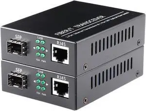 2-Pack Open SFP Slot 1.25G/s Gigabit Fiber Ethernet Media Converter - 10/100/1000Base-Tx to 1000Base-SX SMF/MMF, RJ45 to SFP Slot - Supports SFP Gigabit Modules up to 120KM