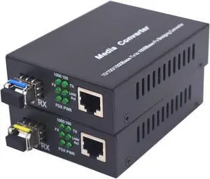 Single Mode LC Gigabit Fiber Media Converters - Include 2 LC SFP Transceiver 20Km (12.4 Miles), Wavelength 1310nm/1550nm, LC to UTP Cat5e 10/100/1000 RJ-45 -Gigabit Ethernet Speed, A Pair