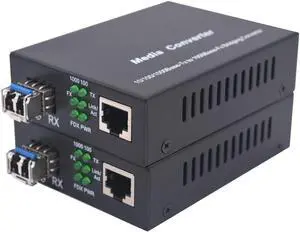 Single Mode LC Gigabit Fiber Media Converter - Include 2 LC SFP Transceiver 20Km (12.4 Miles), Wavelength 1310nm, LC to UTP Cat5e 10/100/1000 RJ-45 -Gigabit Ethernet Speed, 2 Pack