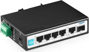 YuLinca 6 Port Gigabit Industrial DIN-Rail PoE Switch, 4 x 100/1000Mbps PoE Ports,IEEE802.3af/at PoE+, 1 Gigabit Uplink, 1 Gigabit SFP, Metal DIN-Rail & Wall Mount Ethernet Switch