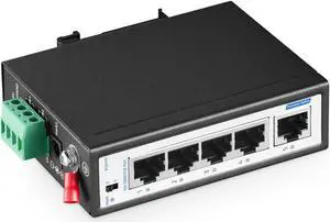 YuLinca 5 Port Mini PoE+ Industrial DIN-Rail Switch, 4 Ports PoE+ and 1 Uplink, 10/100Mbps Fast Ethernet, Din Rail & Wall Mount Included, Unmanaged IP30 (-40~185°F) Hardened Industrial Switch