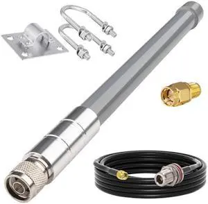 YOTENKO 2.4GHz Wi-Fi Antenna 5 dBi, Outdoor Omni Antenna Set, N-Male Connector Fiberglass Antenna + 10FT Low Loss YMR240 Cable (RPSMA), Waterproof for Wireless Routers, Access Points, Signal Boosters