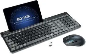 RECCAZR Wireless Keyboard and Mouse Combo, 2.4Ghz Silent Wireless Computer Keyboard with Phone Tablet Holder, 3 DPI Adjustable Ergonomic Mouse, Compatible with Mac Windows (Black & Gray-A)