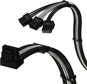 LINKUP - AVA Right Angle PCIE 5.0 16Pin (12+4) to 3x8Pin | 16AWG Sleeved | Compatible with RTX40 & RTX30 FE | Designed for Corsair/ThermalTake PSUs Only | 70cm