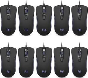 Rii Wired Mouse, RM105 USB Computer Mouse,RGB Optical Office Mice for PC,Computer,Laptop,Desktop,Windows (10 PACK)