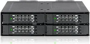 ICY DOCK 4 Bay 2.5 NVMe U.2/U.3 SSD PCIe 4.0 Rugged Mobile Rack Enclosure for 5.25" Bay (4 x Mini-SAS HD) | ToughArmor MB699VP-B