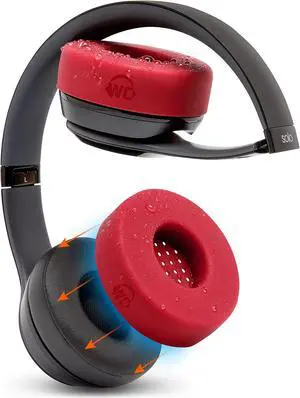WC SweatZ Solo - Patented Earpad Sweat Covers for Beats Solo 4, Solo 3 & Solo 2, Made by Wicked Cushions | Sweatproof & Machine Washable | Red