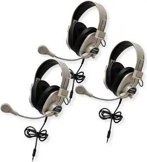 Califone 3066AVT Deluxe Multimedia Stereo Headset with to Go Plug, Rugged ABS Plastic Headstrap with Comfort Sling, Fully Adjustable Headband, Pack of 3