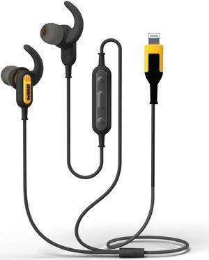 DEWALT Earphones for Lightning -- Apple Compatible Wired Headphones -- Jobsite Water-Resistant Earphones for iPhone -- Wired Headphones for iPhone