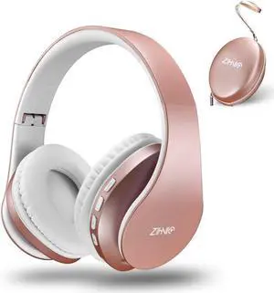 ZIHNIC Bluetooth Headphones Over-Ear, Foldable Wireless and Wired Stereo Headset Micro SD/TF, FM for Cell Phone,PC,Soft Earmuffs &Light Weight for Prolonged Wearing(Rose Gold)