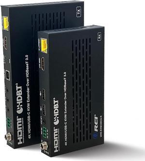 OREI 4K KVM HDMI USB-C Extender Balun HDBaseT 3.0 UltraHD 4K @ 60Hz 4:4:4 Over Single CAT5e/6/7 Cable with HDR, LAN, CEC, & IR Support, RS-232 Up to 330 Ft Audio Out - Power Over Cable