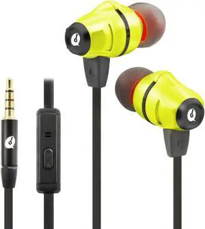 ALTEAM Dual Drivers Hybrid Earphone with Mic Hi-Res in-Ear Headphone with High Resolution, Stereo Sound Dynamic Balance Armature, 3.5mm Tangle Free Flat Noodle Cable for Cellphones/PC/Tablet - Yellow