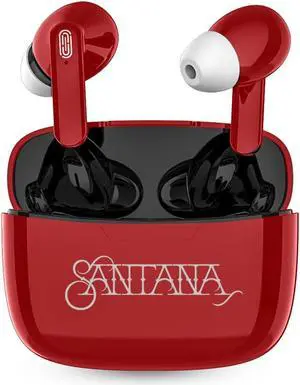 Mambo by Carlos Santana, True Wireless Earbuds Bluetooth Headphones with Charging Case, Bluetooth Earbuds with Voice Isolating Microphone, Deep Bass Stereo Headsets for Sports & Gaming (Red)